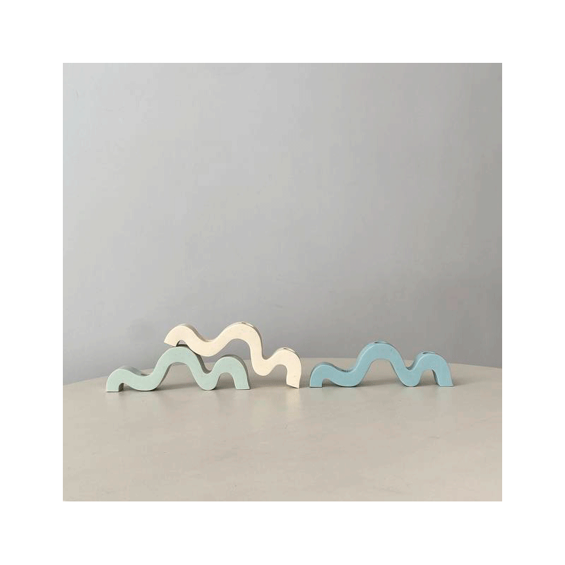 Подсвечник для длинных свечей голубой "Wave" Mono Sculpt